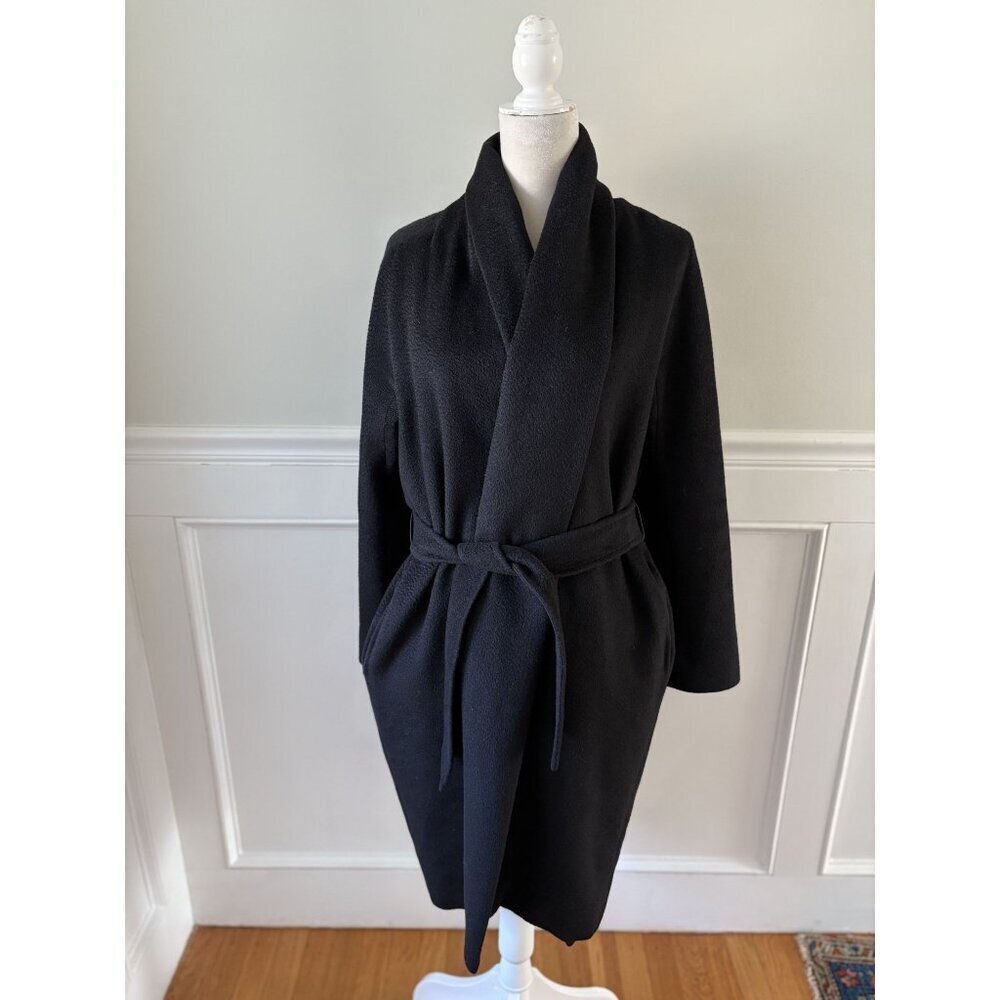 Max Mara Black 100% Camel Hair Shawl Collar Belted Coat MINT